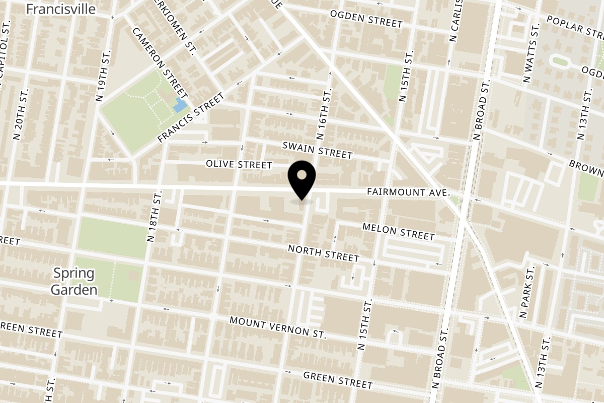 Map showing the location of Cameron's Seafood Philly on 1600 Fairmount Ave in Philadelphia